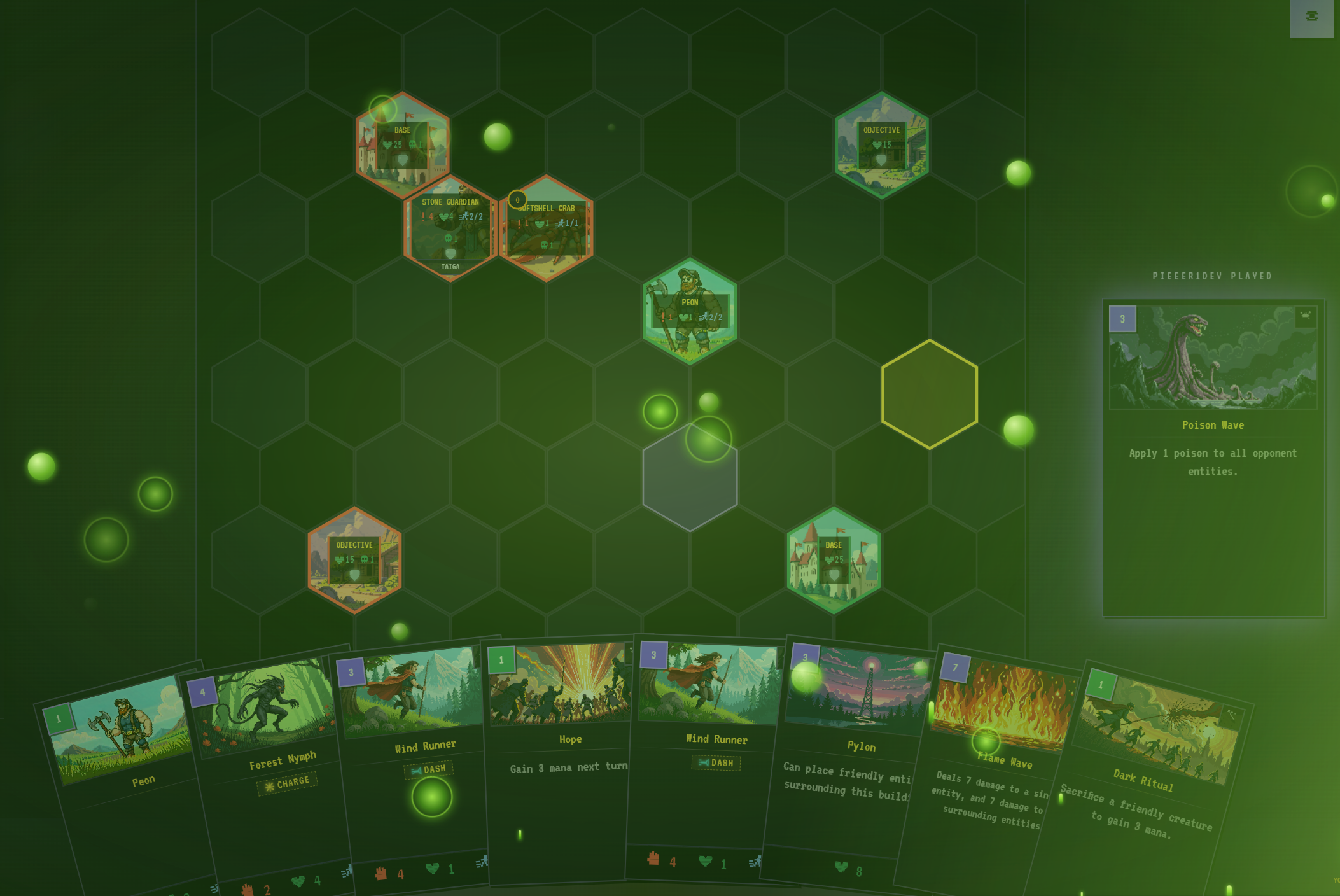 A poison effect spreading across creatures on the Trial by Fire battlefield